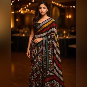 Multicolor Striped and Patterned Saree
